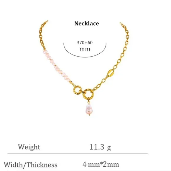 NEW 18K Gold Plated Natural Pearl Circle Link Chain Necklace - Picture 5 of 7